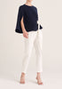 Paisie Wrap Top with Cape Sleeves in Navy and White