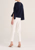 Paisie Wrap Top with Cape Sleeves in Navy and White Back