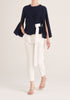Paisie Wrap Top with Cape Sleeves in Navy and White