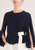 Paisie Wrap Top with Cape Sleeves in Navy and White Close Up