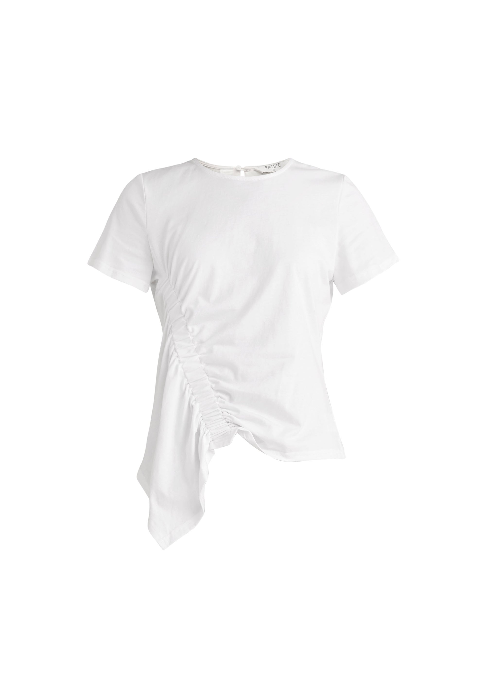 Paisie Ruched Short Sleeve Cotton Top in White Cut Out