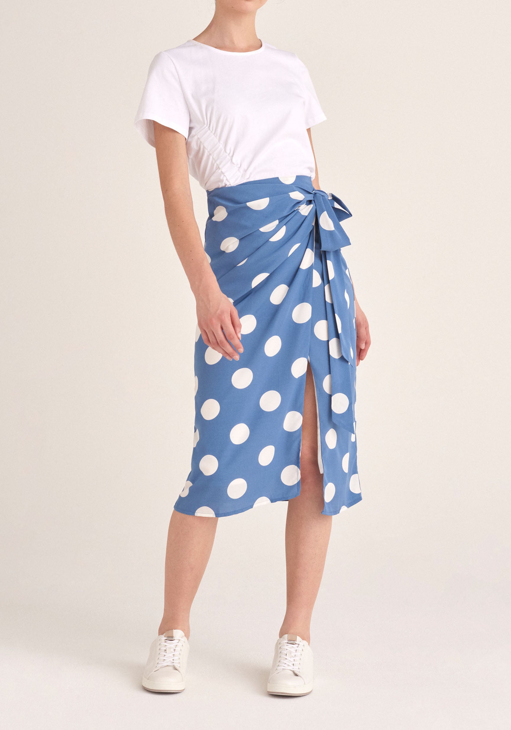 Paisie Ruched Short Sleeve Cotton Top in White