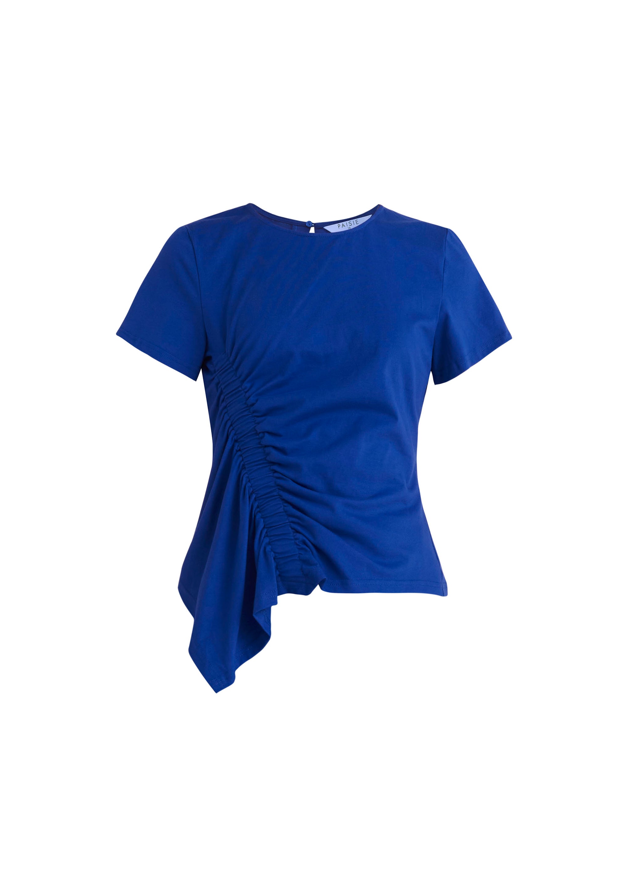 Paisie Ruched Short Sleeve Cotton Top in Royal Blue Cut Out