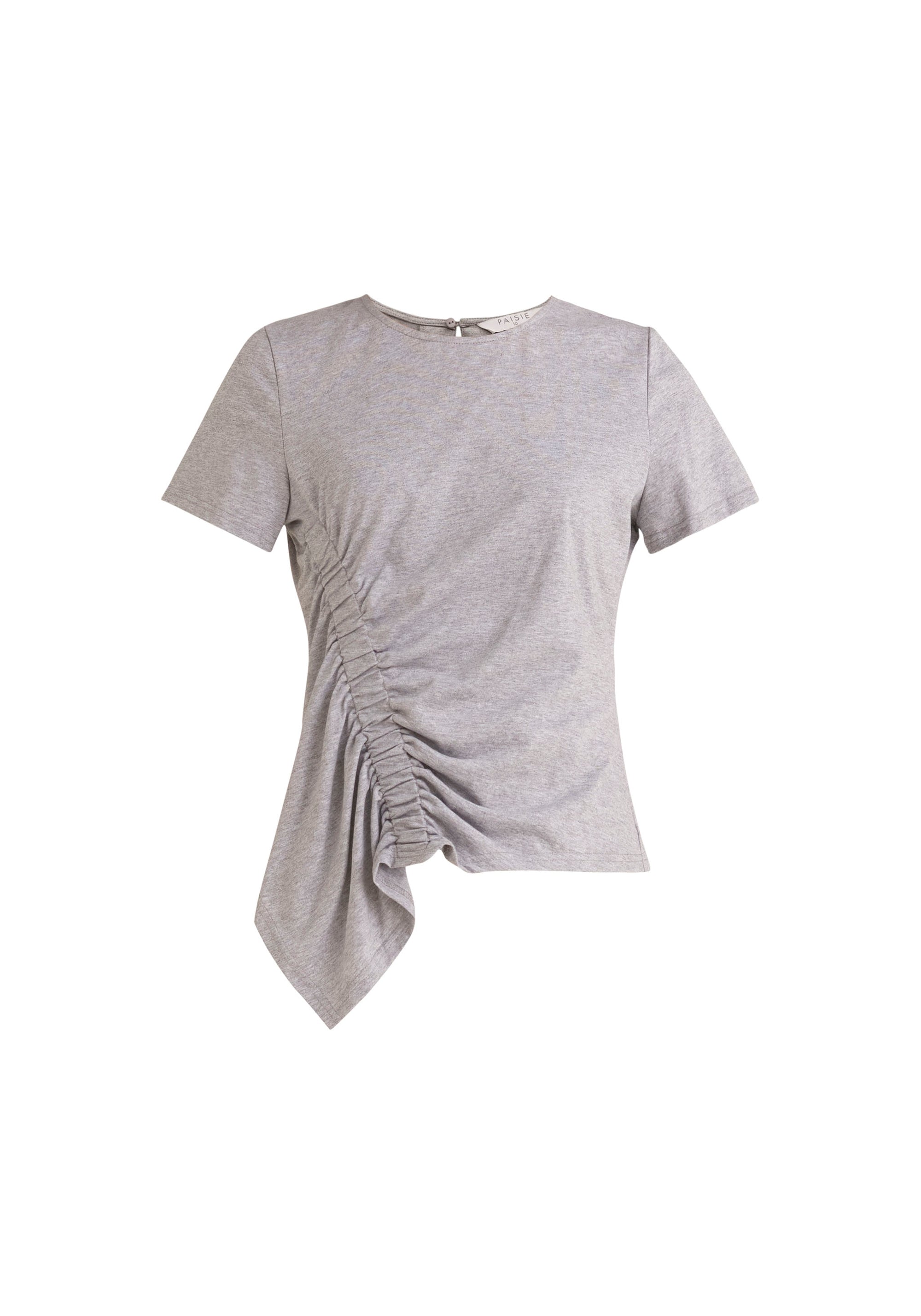 Paisie Ruched Short Sleeve Cotton Top in Light Grey Cut Out