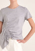 Paisie Ruched Short Sleeve Cotton Top in Light Grey Close Up