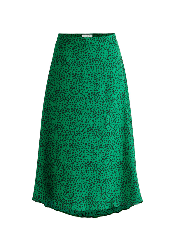 Paisie Dalmatian Print Midi Skirt in Green Cut Out