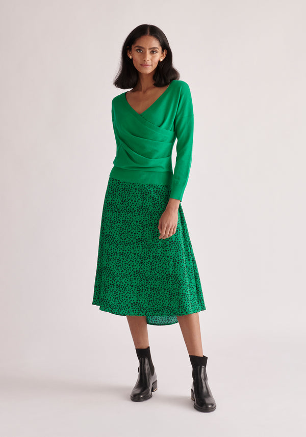 Paisie Dalmatian Print Midi Skirt in Green
