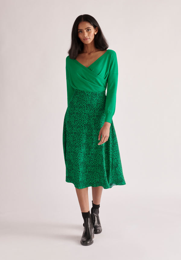 Paisie Dalmatian Print Midi Skirt in Green
