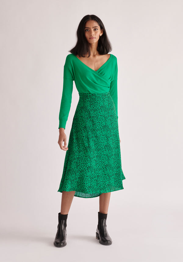 Paisie Dalmatian Print Midi Skirt in Green