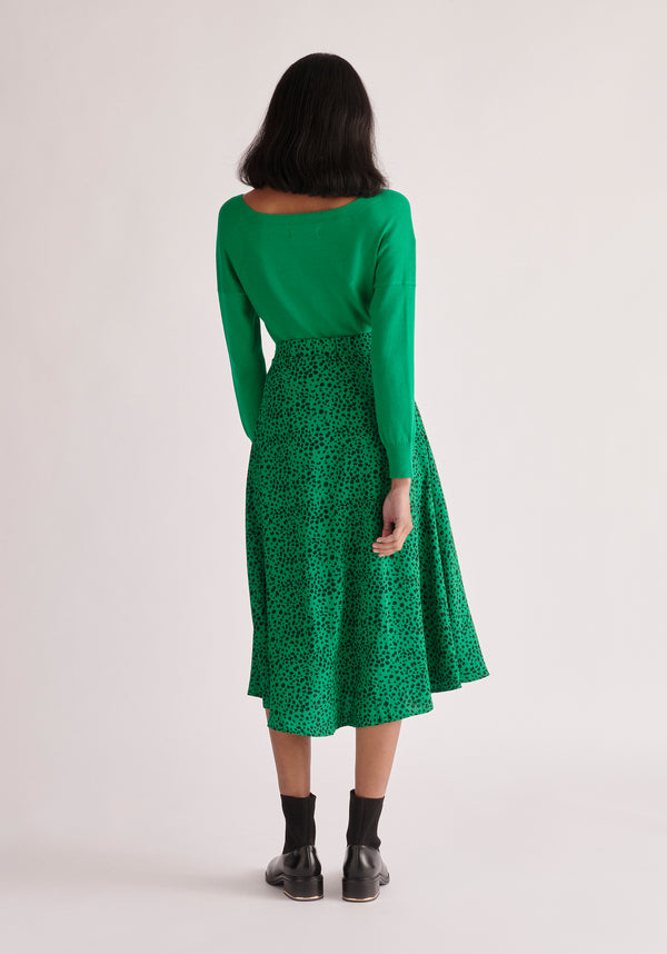 Paisie Dalmatian Print Midi Skirt in Green Back