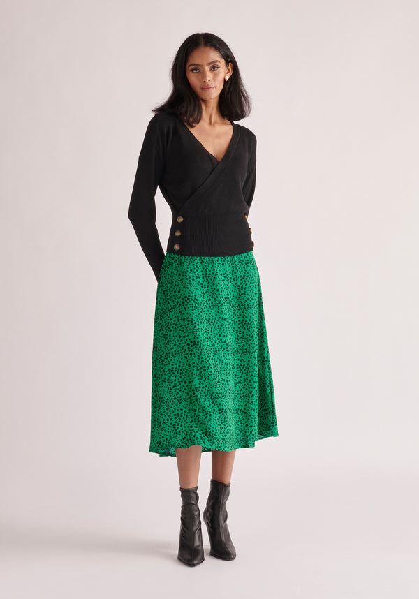 Paisie Dalmatian Print Midi Skirt in Green