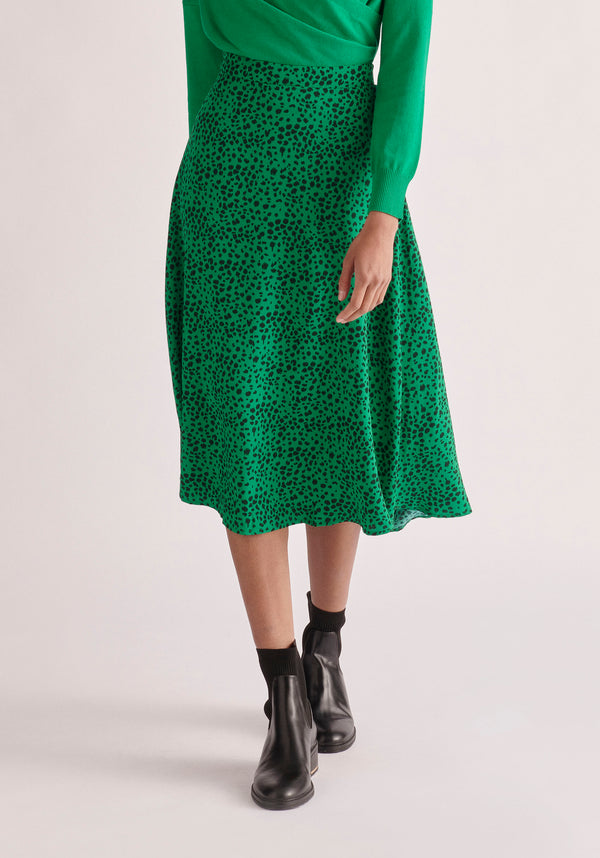 Paisie Dalmatian Print Midi Skirt in Green
