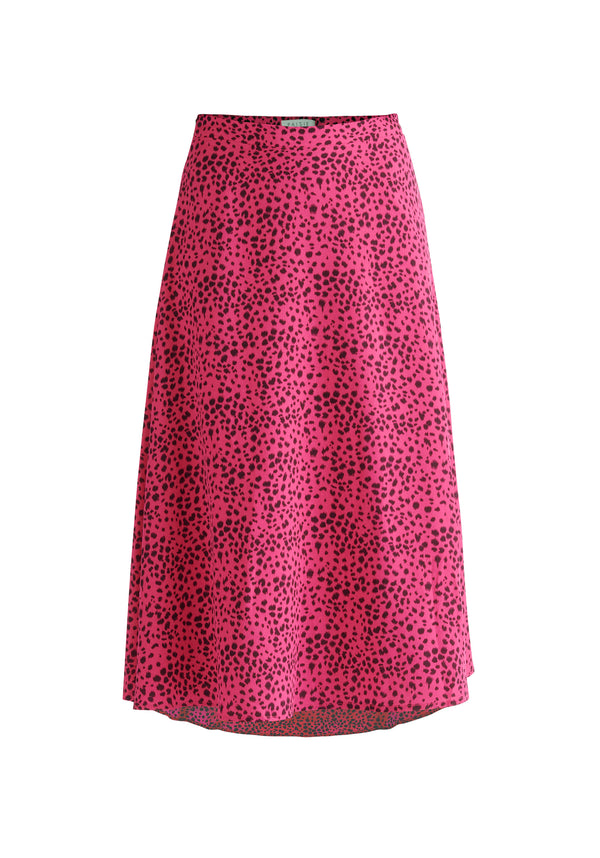 Paisie Dalmatian Print Midi Skirt in Hot Pink Cut Out