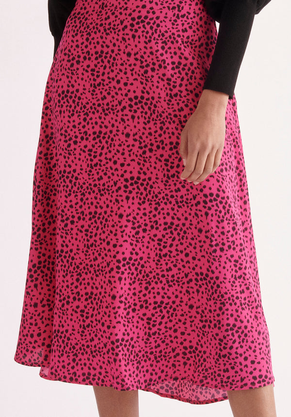 Paisie Dalmatian Print Midi Skirt in Hot Pink Close Up