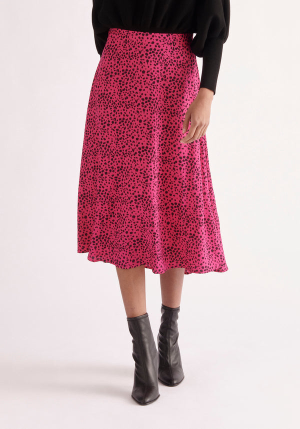 Paisie Dalmatian Print Midi Skirt in Hot Pink