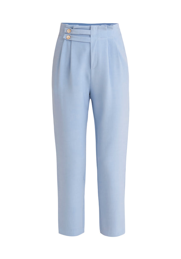 Paisie Cropped Paperbag Waist Trousers in Light Blue Cut Out