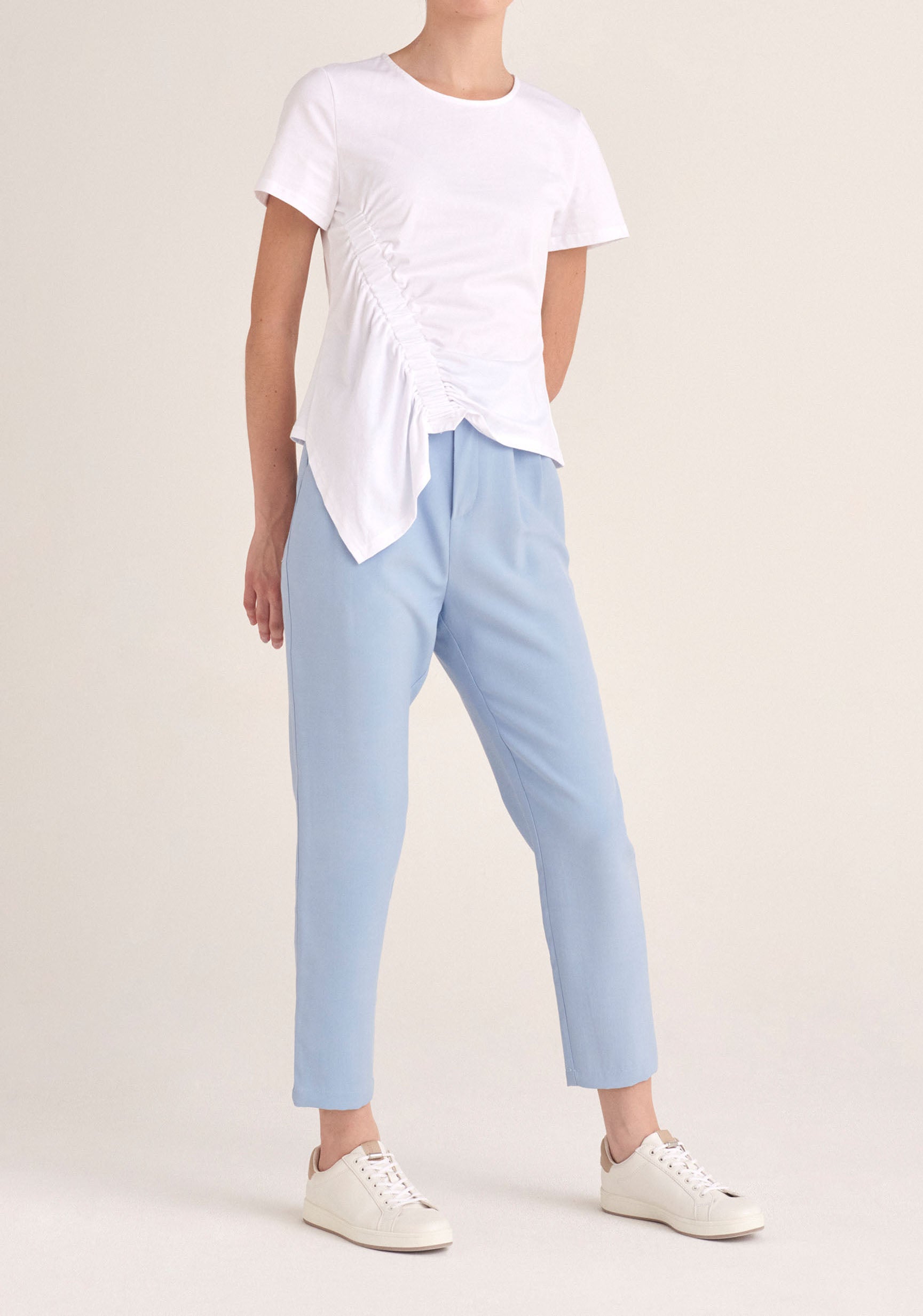 Paisie Cropped Paperbag Waist Trousers in Light Blue