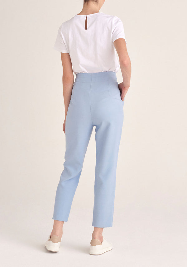 Paisie Cropped Paperbag Waist Trousers in Light Blue Back