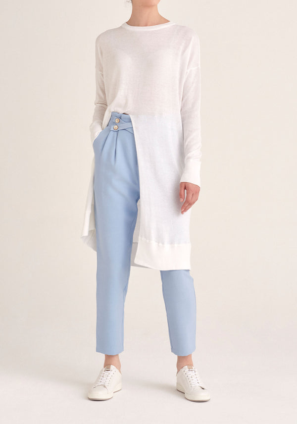 Paisie Cropped Paperbag Waist Trousers in Light Blue