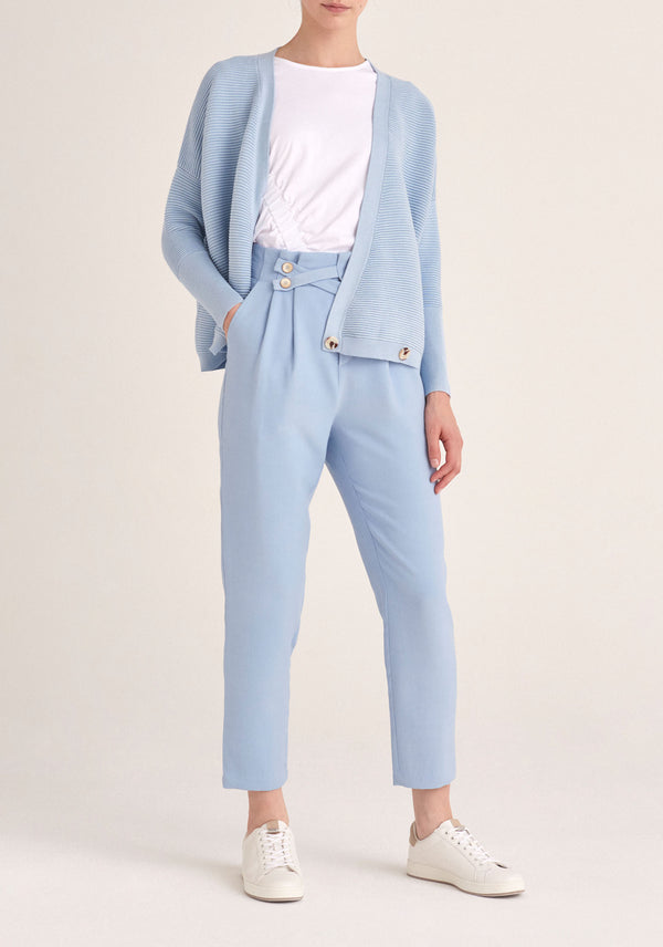 Paisie Cropped Paperbag Waist Trousers in Light Blue