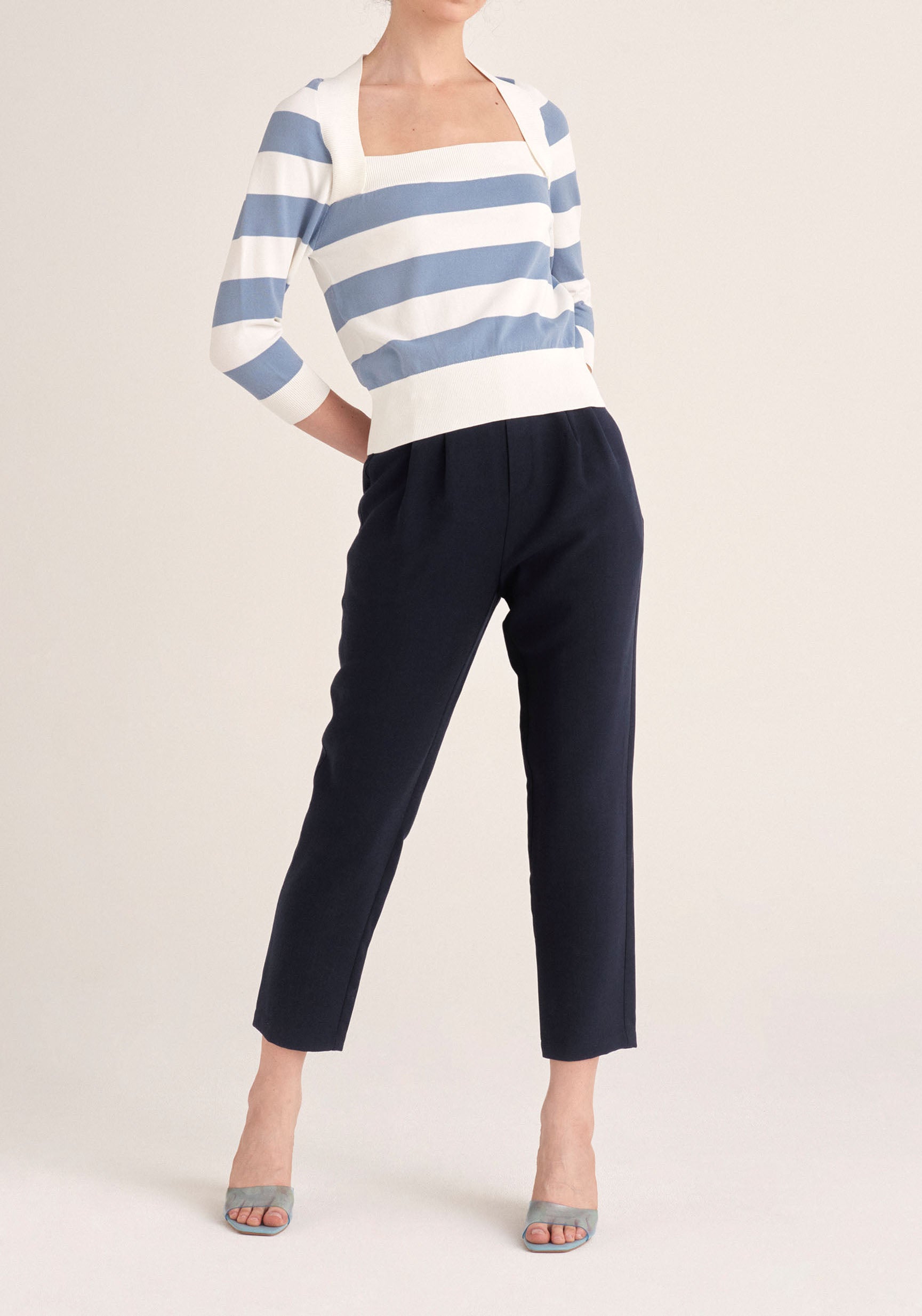 Paisie Cropped Paperbag Waist Trousers in Navy