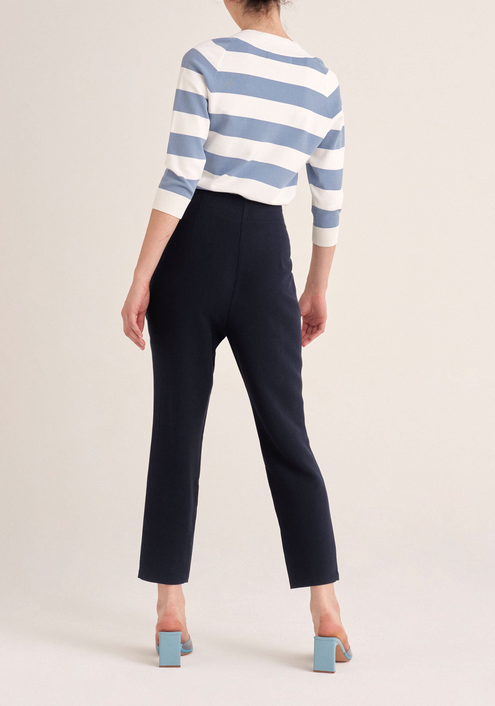 Paisie Cropped Paperbag Waist Trousers in Navy Back