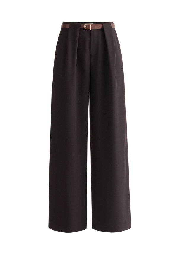 Paisie Belted Pleated Wide Leg Trousers in Black Cut Out
