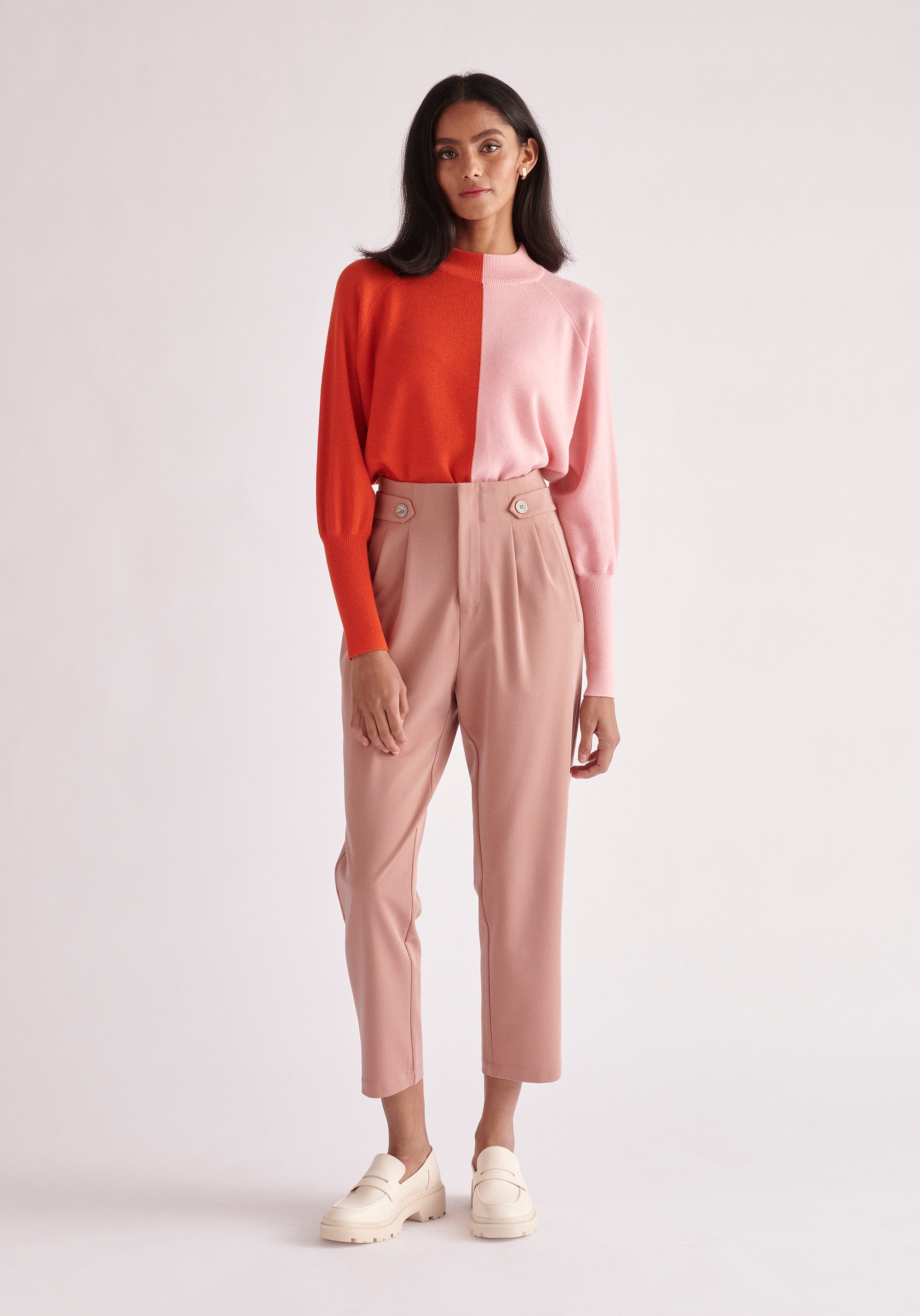 Paisie Cropped Button Detail Trousers in Pink