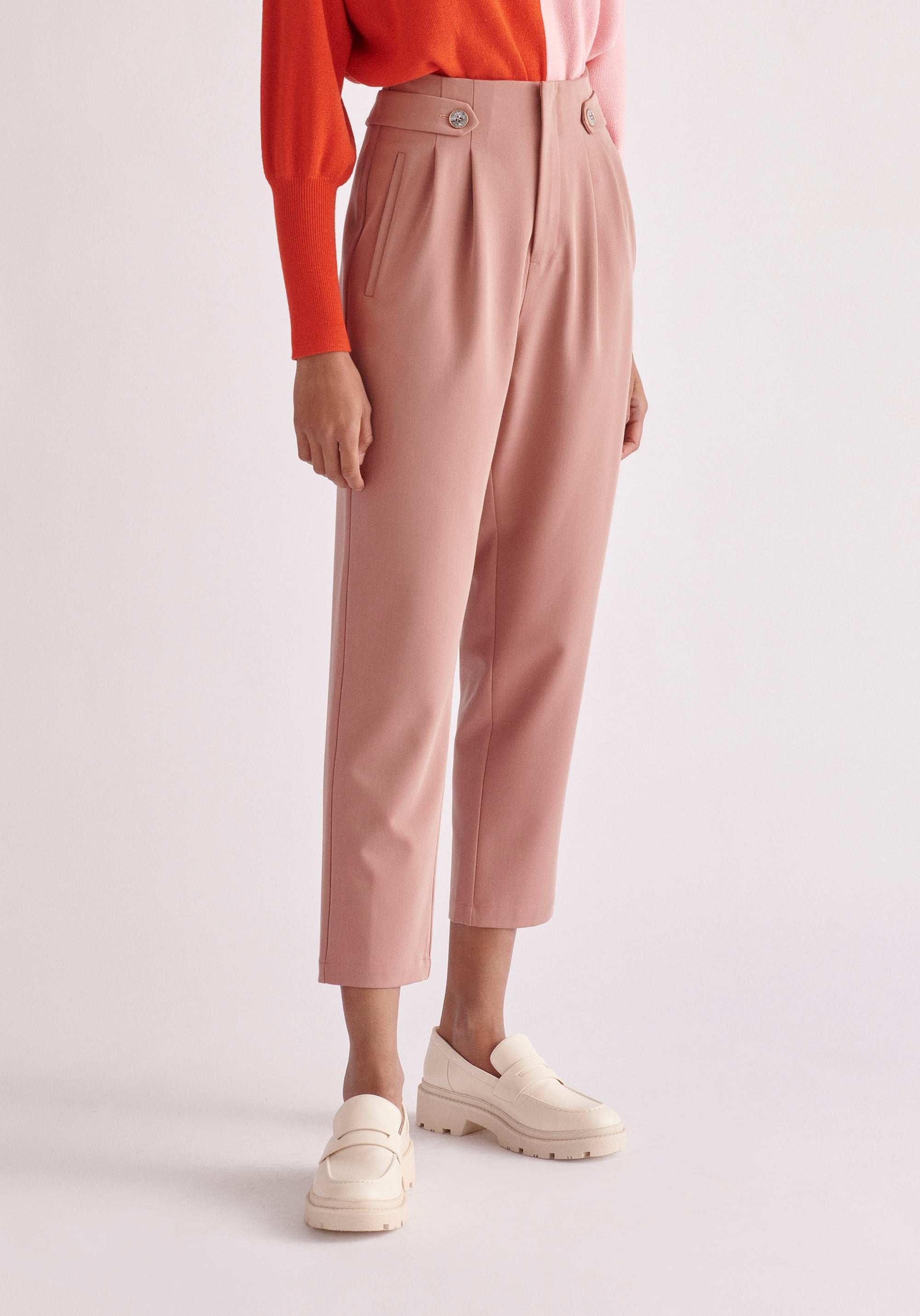 Paisie Cropped Button Detail Trousers in Pink