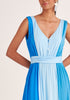 Paisie Tri-Colour V-Neck Maxi Dress in Blue Cut Out
