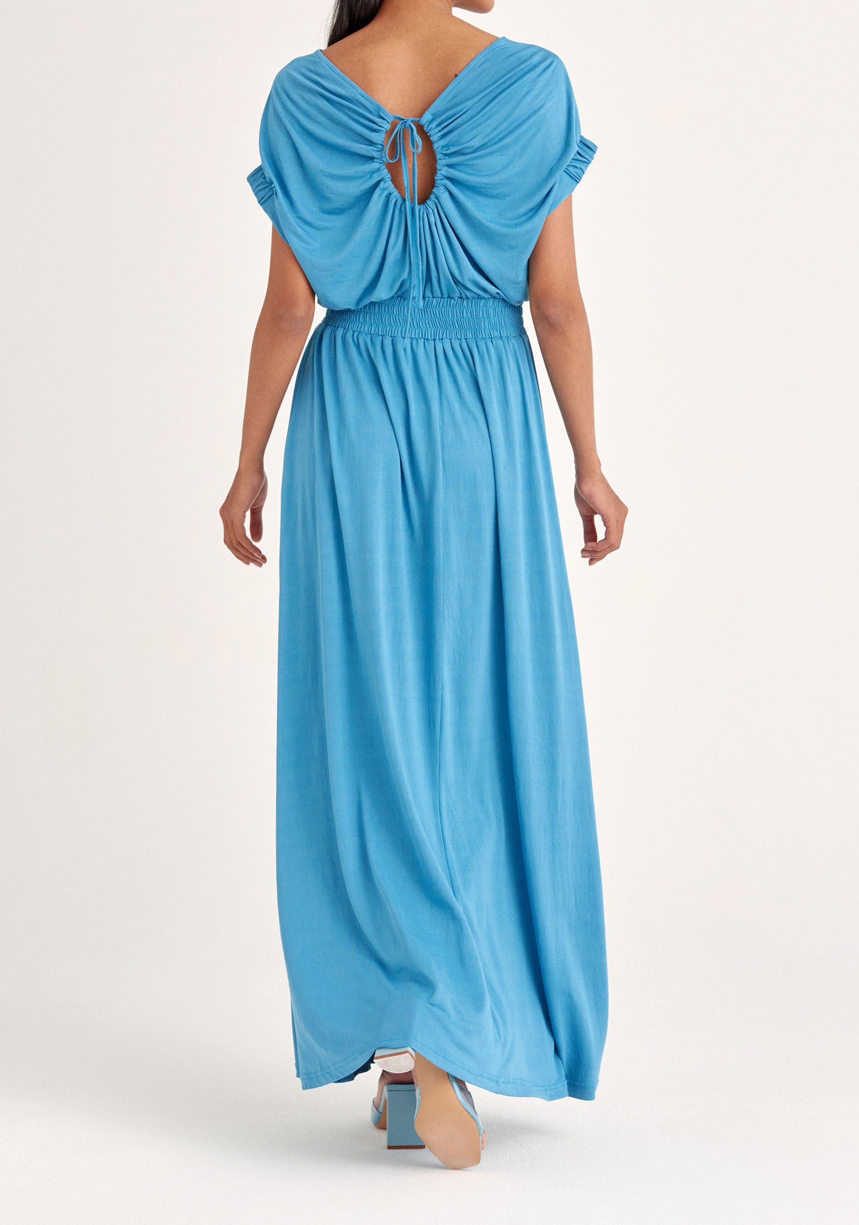 Paisie Maxi Dress with Cut Out in Blue Back