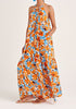 Paisie Floral Belted Halterneck Maxi Dress in Orange