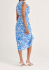 Paisie Floral Ruched Midi Dress with Frills in Blue Back