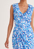 Paisie Floral Ruched Midi Dress with Frills in Blue Close Up