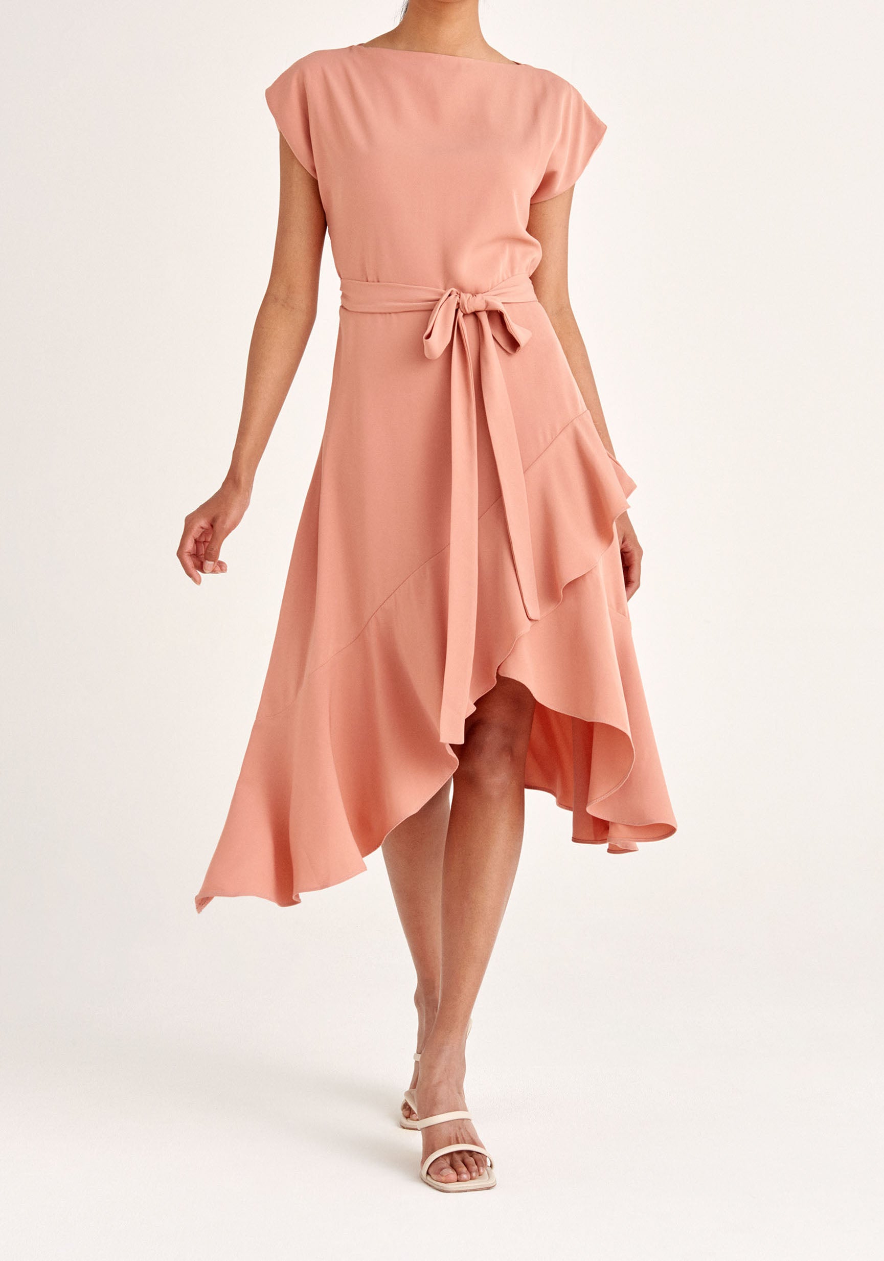 Paisie Belted Boat Neck Dress in Pink