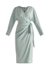 Paisie Satin Wrap Dress in Teal Cut Out