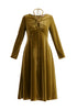 Paisie Velvet Tie-Neck Dress in Olive Green Cut Out