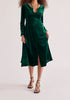 Paisie Velvet Tie-Neck Dress in Dark Green