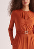 Paisie Ruched Modal Jumpsuit in Burnt Orange Close Up