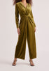 Paisie Velvet Knot-Waist Jumpsuit in Olive Green