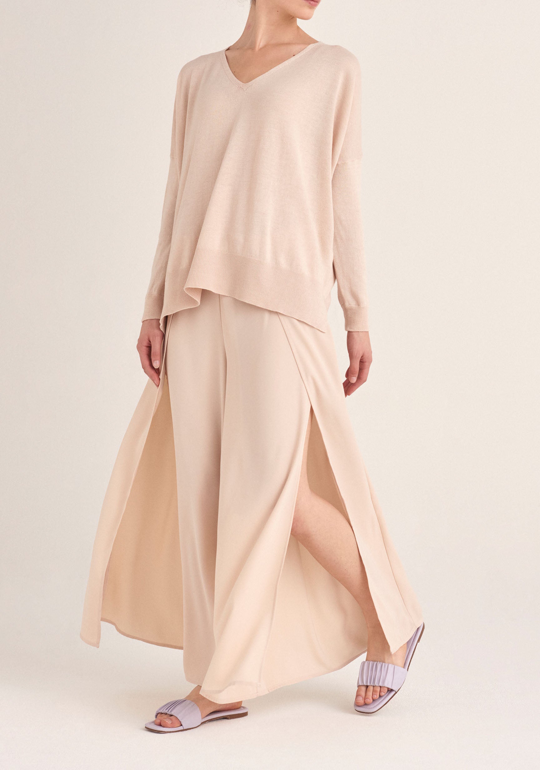 Paisie Layered Wide Leg Trousers in Cream