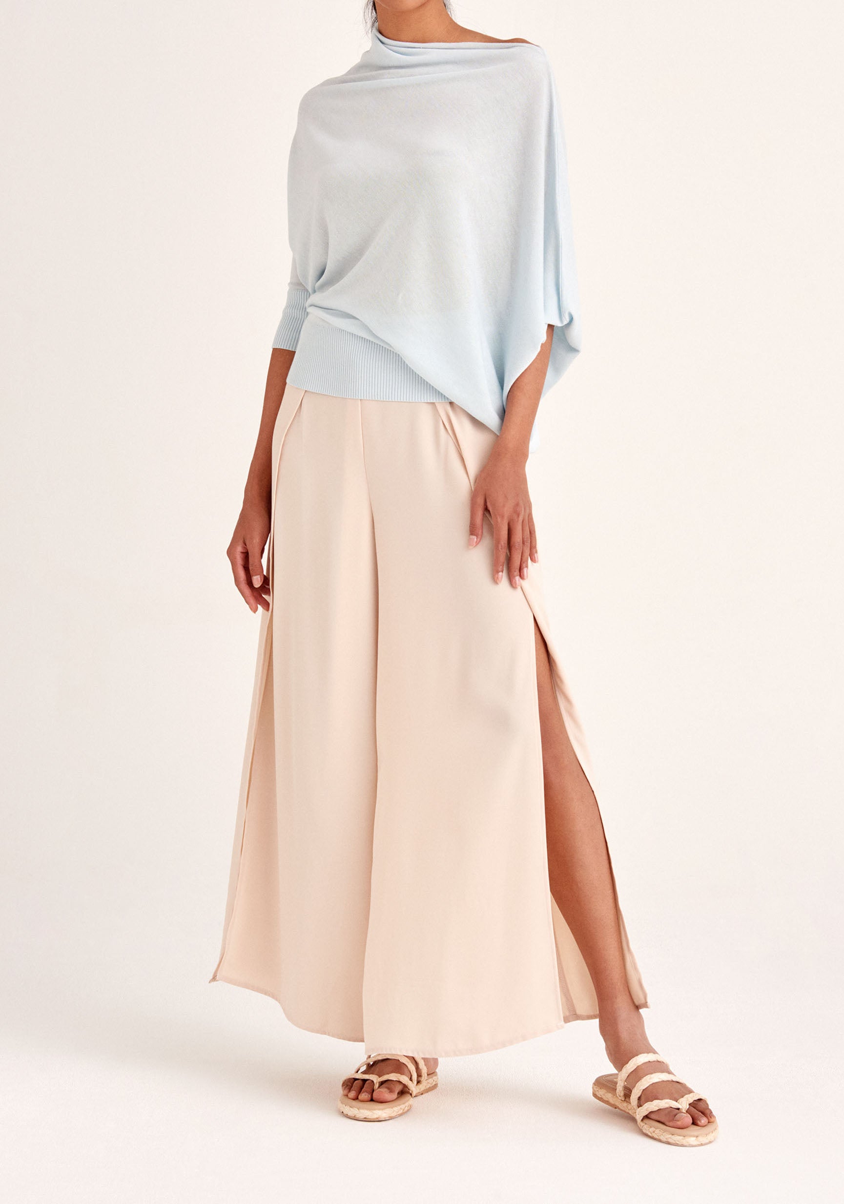 Paisie Layered Wide Leg Trousers in Cream