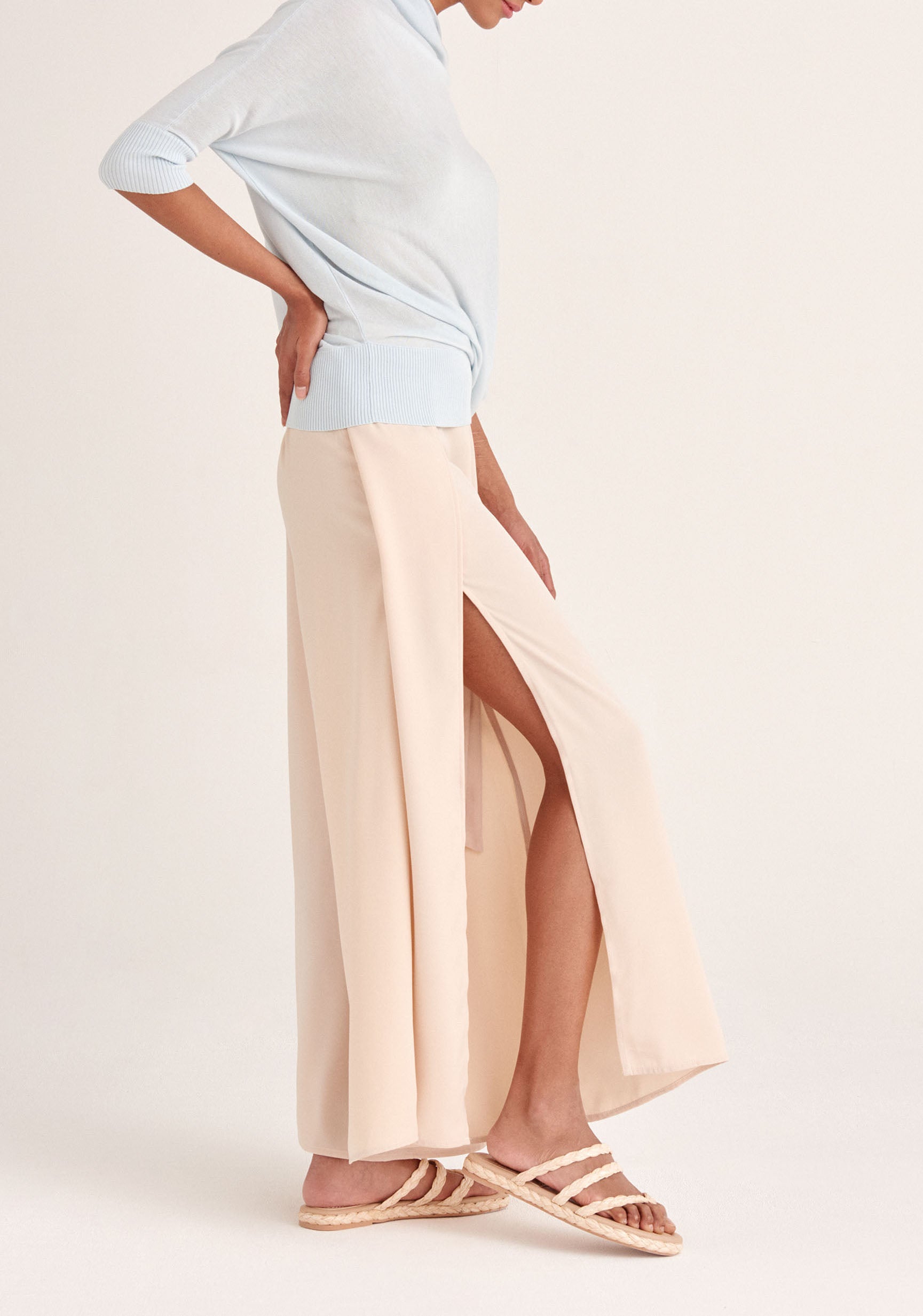 Paisie Layered Wide Leg Trousers in Cream Side