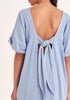 Paisie Relaxed Fit Dress with Back Tie in Blue Close Up