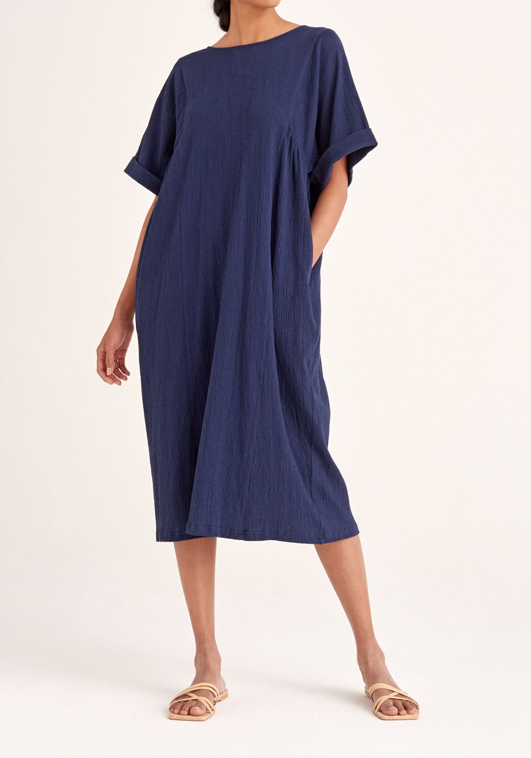 Paisie Relaxed Fit Dress with Back Tie in Navy