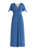 Paisie Sleeve Tie Polka Dot Jumpsuit in Dark Blue and White Cut Out