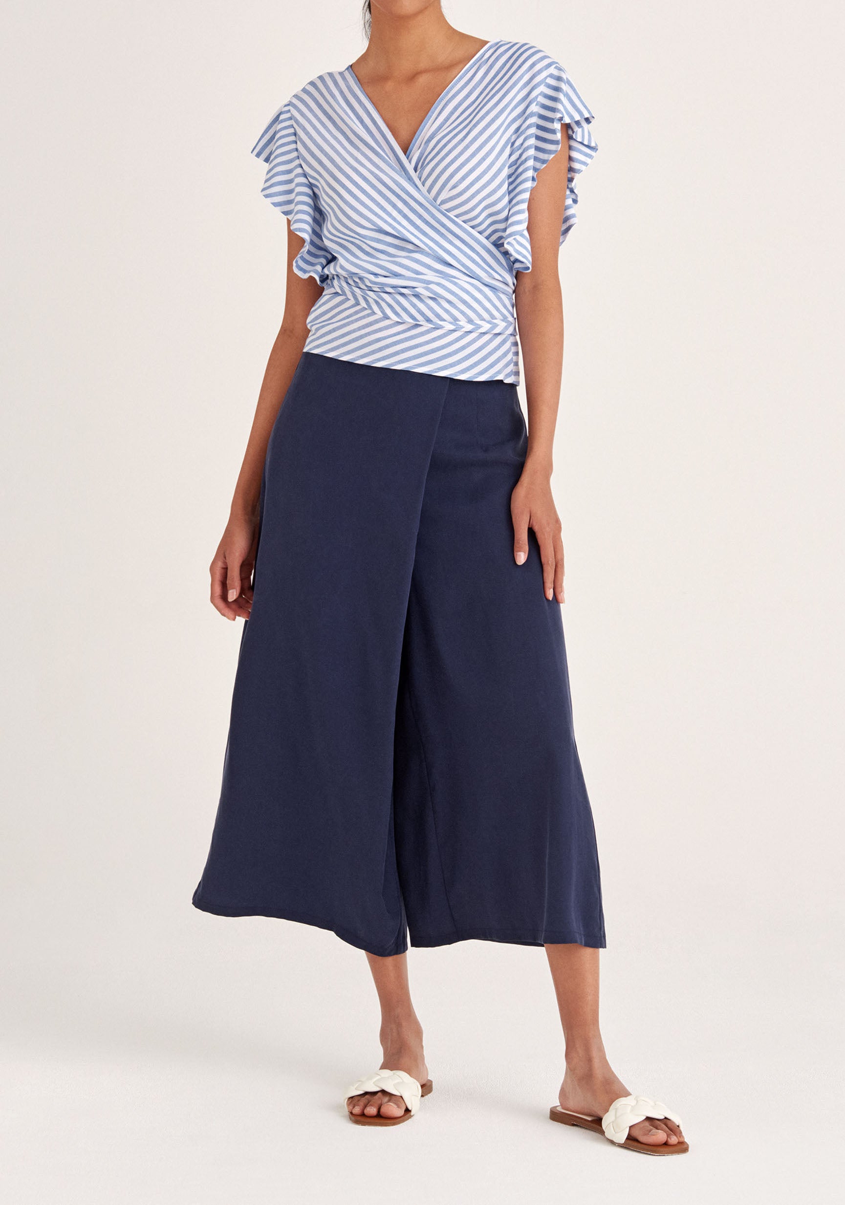 Paisie Striped Two-Way Top in Blue and White