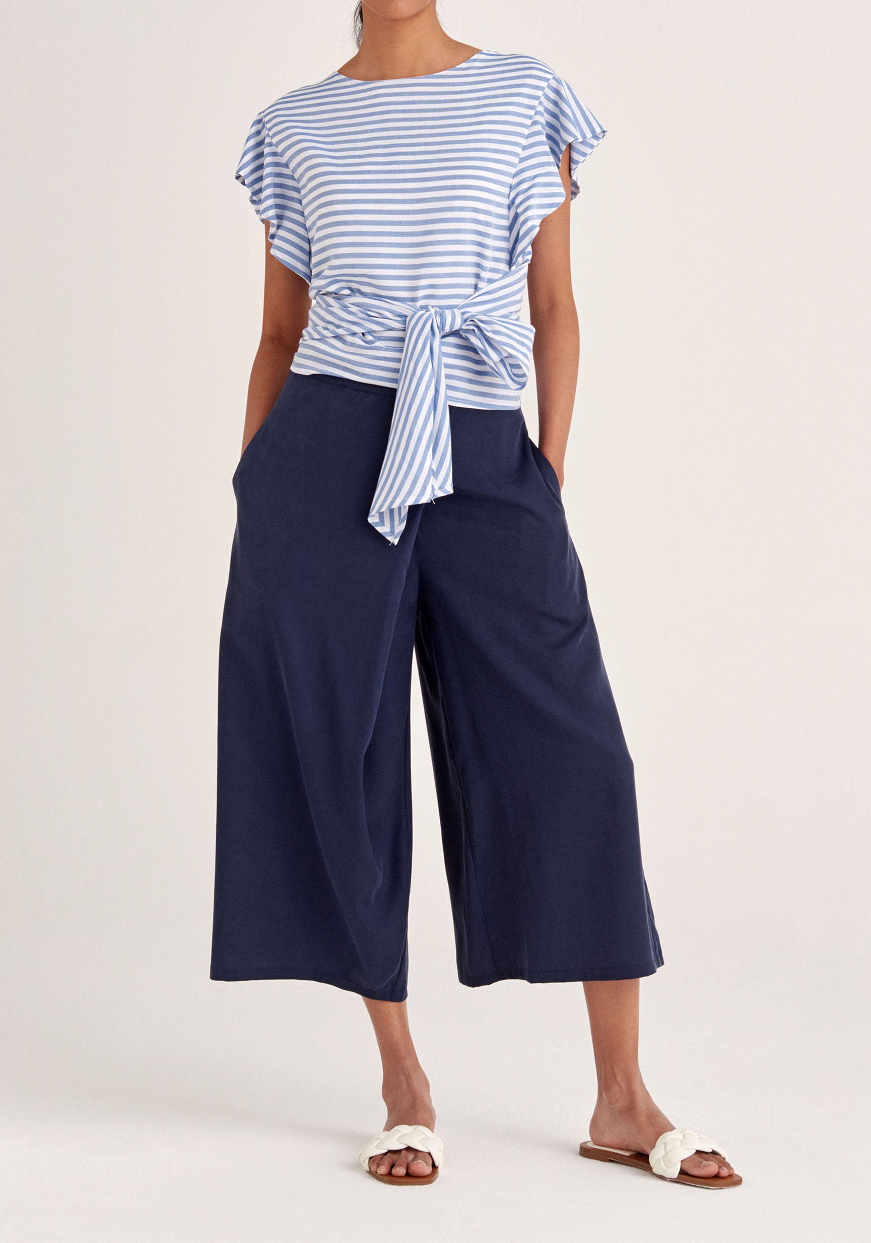 Paisie Striped Two-Way Top in Blue and White