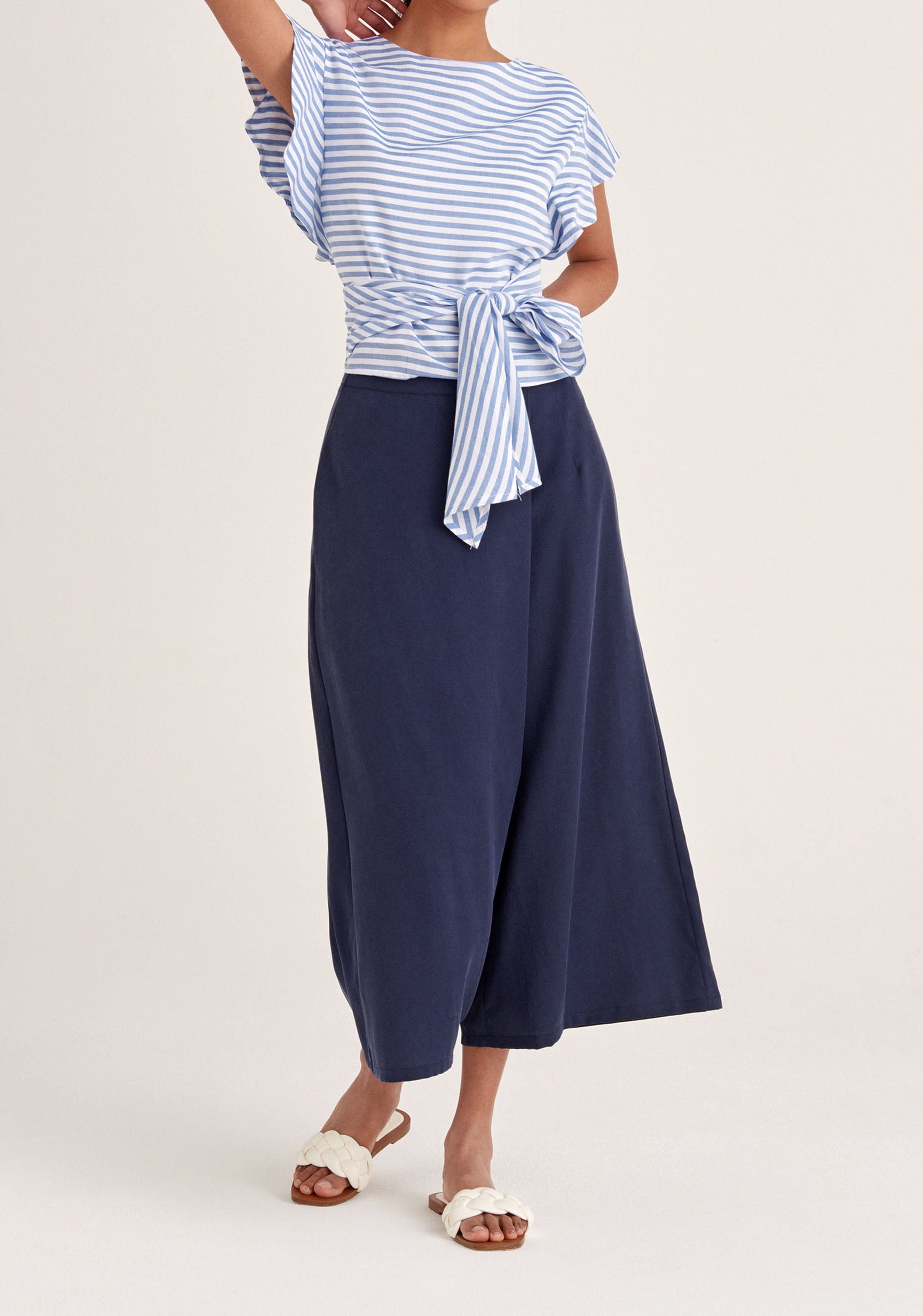 Paisie Striped Two-Way Top in Blue and White