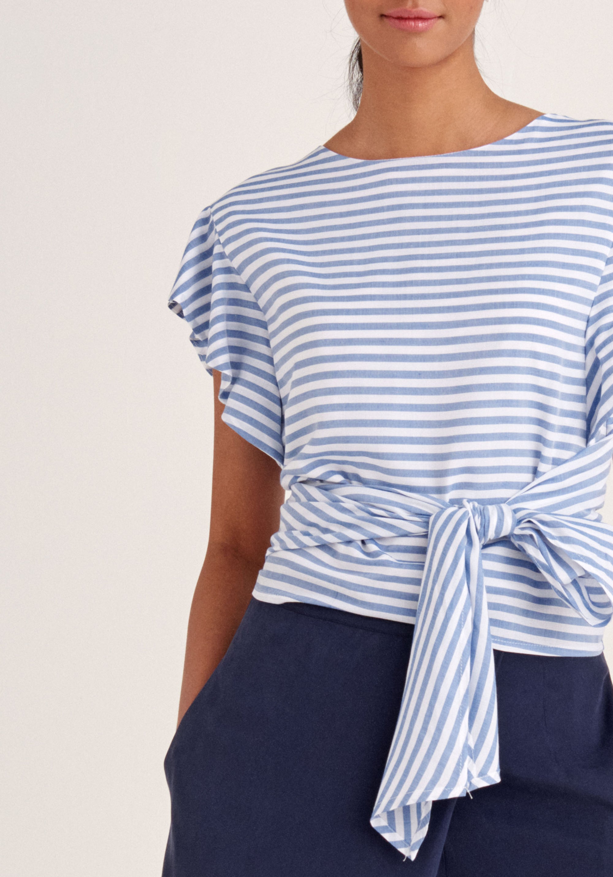 Paisie Striped Two-Way Top in Blue and White Close Up